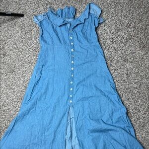 Button-Front Chambray Maxi Dress in Light Blue